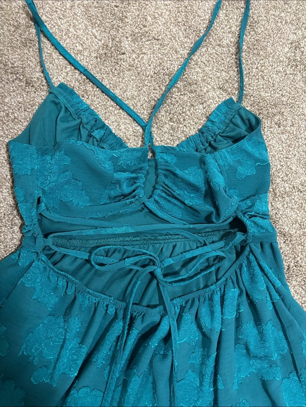 wild fable Teal Lace-Textured Lace-Back Dress